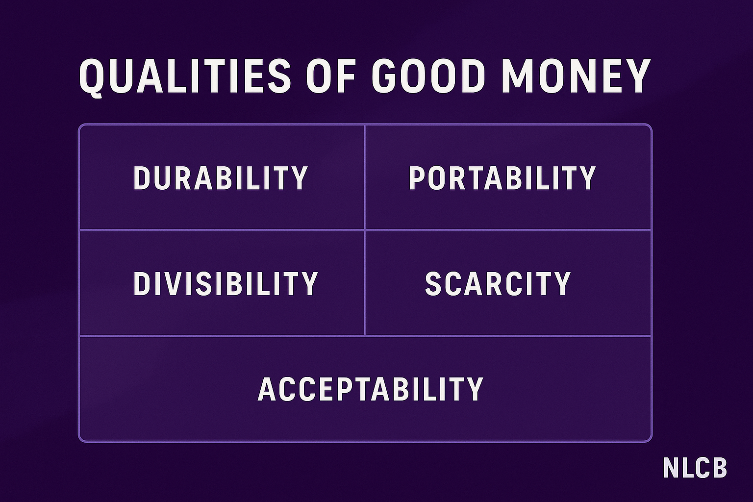 Qualities of Good Money — NLCB
